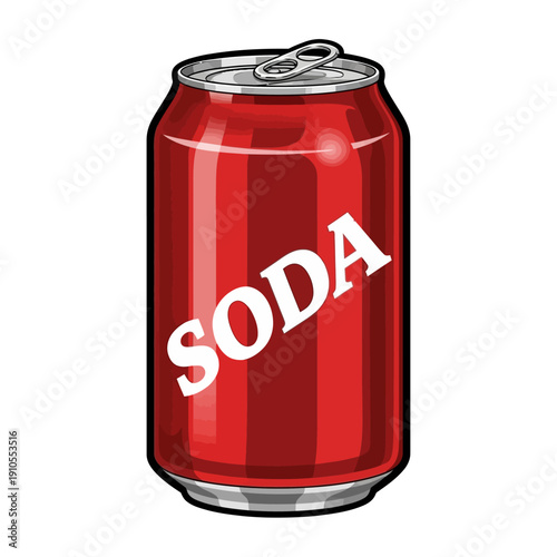 Red Soda Can with Soda Label.