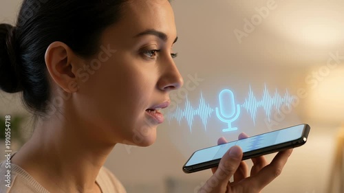Woman use ai technology smartphone personal voice recognition synthetic cloning prevent call scam deepfake threats communication advanced security features