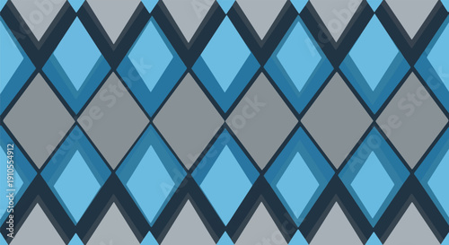 Geometric pattern with layered diamond shapes in blue and gray tones