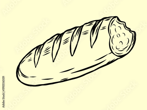 Hand Drawn Baguette Bread Loaf Outline Illustration