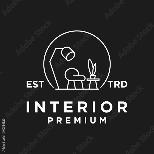 Minimalist Interior Design Logo with Modern Furniture Line Art for Home Decor Business