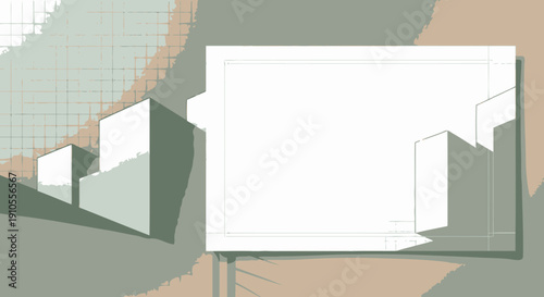 Modern billboard mockup displayed prominently outdoors in a stylized graphic illustration showcasing urban advertising scenery from a straightforward viewpoint