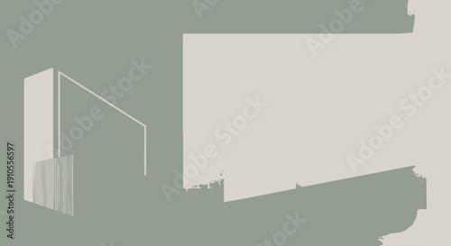 Industrial landscape with cargo ship and crane silhouette against muted green background, viewed from a distance