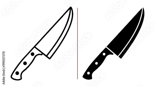 Chef Knife Icon Set with Outline and Solid