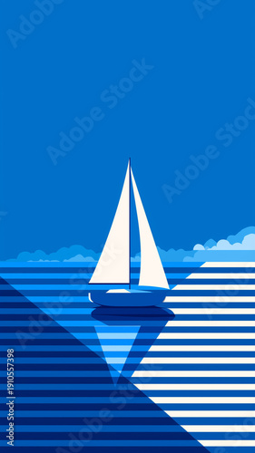 Minimal Sailboat On Calm Blue Sea
