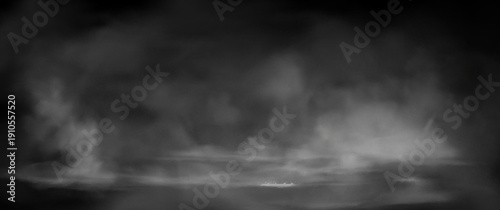 White smoke or fog flow on floor. Large mist in dark room on black background. Smoke on stage studio