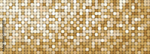 Golden mosaic disco party background. Metal gold sequin shiny sparkle decoration. Disco ball effect tile bg. glitter halftone wallpaper. Sparkling glitter backdrop.