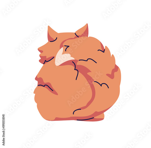 Persian Longhair sits back view. Cute cat with fluffy tail is turned away. Behind of ginger furry kitten. Backside of kitty, funny pet, domestic animal. Flat isolated vector illustration on white.
