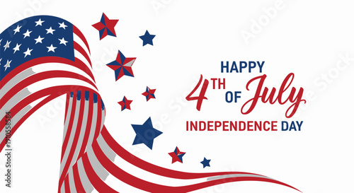 4th of July Independence Day banner with American flag and stars, vector illustration for poster or social media