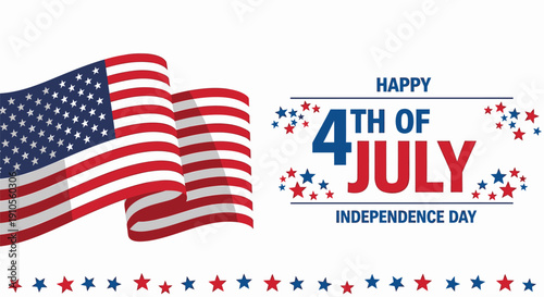 4th of July patriotic banner with American flag and stars, Independence Day celebration design for poster or social media, vector illustration