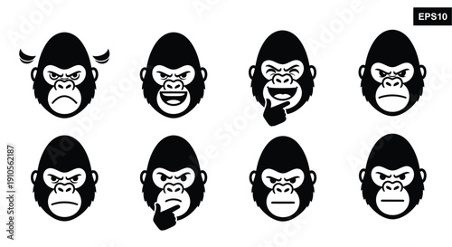 Eight Different Monkey Faces Expressions Emotions.