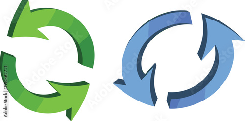 Green and blue sync refresh arrows, circular exchange symbols for update and reload vector