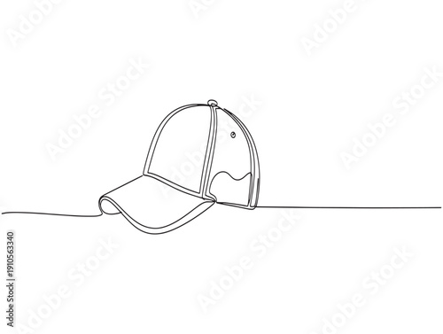 A sketch of a baseball cap lying on the ground with its brim curled up