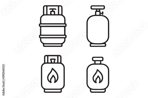 Collection of Gas Cylinders and Tanks Line Art Icons