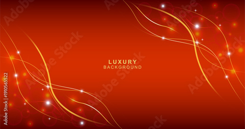 ゴールドの曲線と光が輝く赤のラグジュアリーの抽象背景