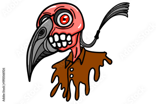 Ghoul monster with crow beak mask looks scary for halloween event