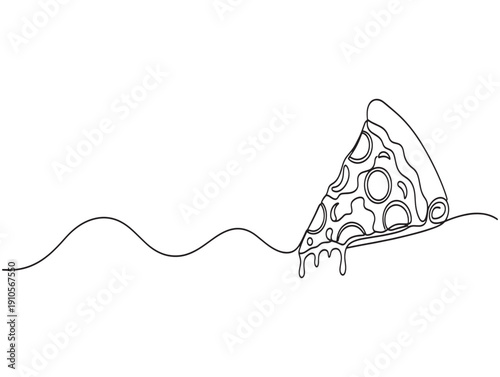 A sketch of a slice of pizza with melted cheese on a plate