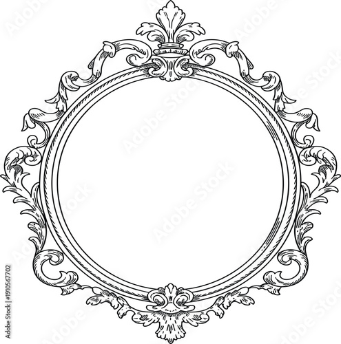Vintage ornate circular frame luxury antique border decorative floral element for wedding invitation vector illustration