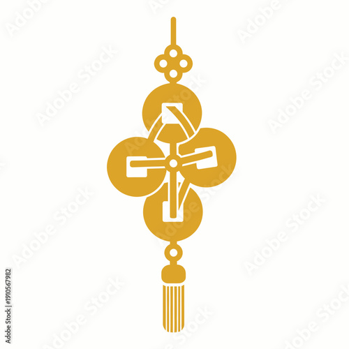 Golden Chinese good luck coins with tassel, symbolizing wealth and prosperity for traditional celebrations