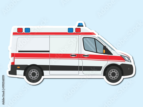 Emergency Response Vehicle: A modern ambulance, depicted in a clean, side-on view, ready to provide urgent medical assistance, symbolizing swift action and care.