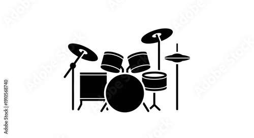 Drum set with cymbals and microphone.