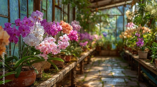 Wallpaper Mural Colorful flowers bloom in a greenhouse filled with sunlight during a warm afternoon in spring Torontodigital.ca