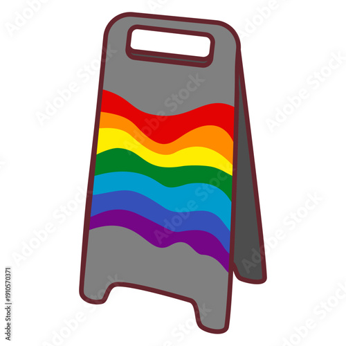 Rainbow floor sign board with wavy colorful stripes graphic element