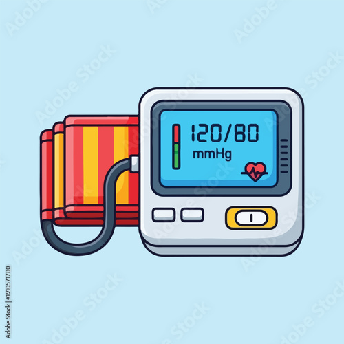 Blood Pressure Monitor: A close-up view of a digital blood pressure monitor, displaying health vital signs and accompanied by an inflatable cuff.