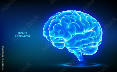 Brain. Human brain. Brain research medical science technology concept. Human mind. Digital brain. AI. Artificial intelligence. Neural network. Education. Brainstorming. Vector illustration.