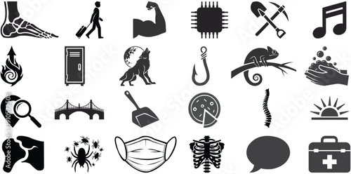 Icon Collection: A comprehensive compilation of icons showcasing a wide array of concepts and ideas, designed for versatile visual communication.