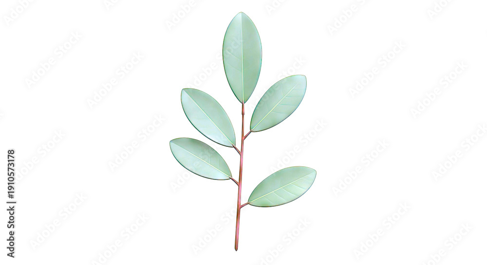 Obraz premium Green Branch with Oval Leaves