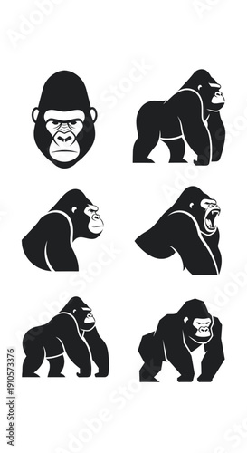 Gorilla Silhouettes in Various Poses.
