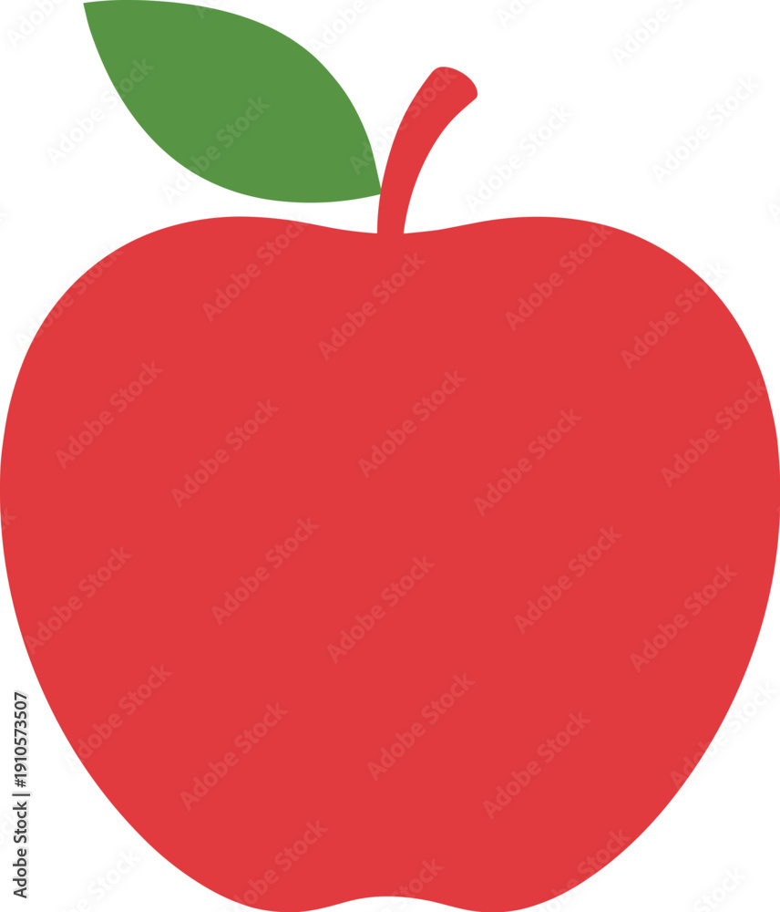 Fototapeta premium Fresh Red Apple with Leaf Fruit Icon, Vector Silhouette Black and White Cricut Design