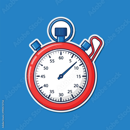 Precise Timing: A close-up view of a classic red stopwatch, its hands poised, marking the passage of time against a blue backdrop.