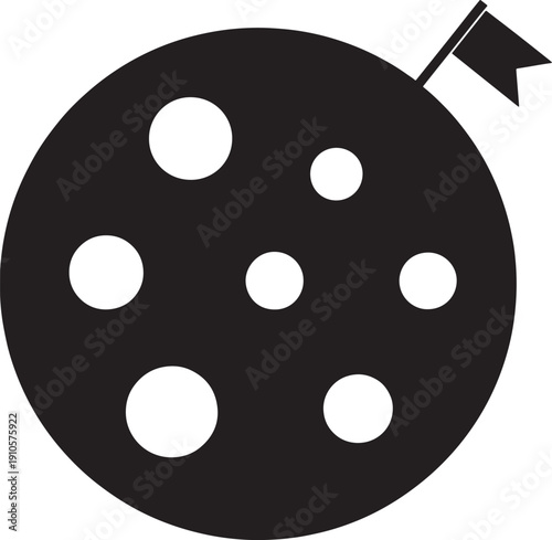 Black golf ball with white dots and flag on top  isolated on white background