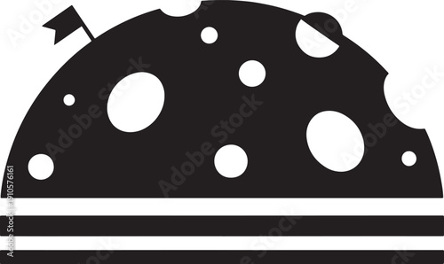 Graphic illustration of a halfeaten moon with a flag on top  simple design