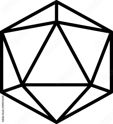D20 Twenty Sided Polyhedral Dice Gaming Icon, Vector Silhouette Black and White Cricut Design