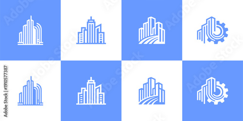 Icon Set Vector of 4 Cityscape Buildings and Industrial Real Estate Concepts