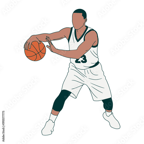 Athletic Male Basketball Player Reaching Out for Steal with Fingertips Pushing the Ball Away Vector Illustration on White Background, Defensive Sport Action Concept