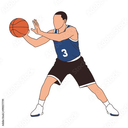 Athletic Male Basketball Player Reaching Out for Steal with Fingertips Pushing the Ball Away Vector Illustration on White Background, Defensive Sport Action Concept