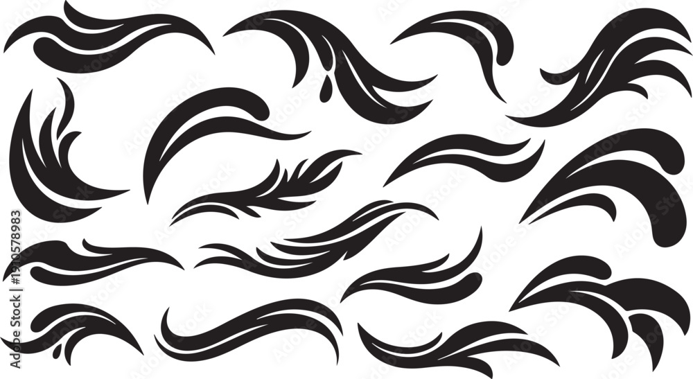 Fototapeta premium Black swirling abstract shapes on white background illustration design