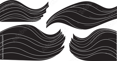 Black and white abstract wavy lines design elements set