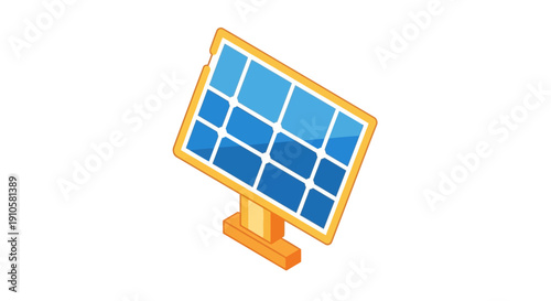 Isometric Solar Panel Icon, Renewable Energy Technology Symbol on Isolated White Background