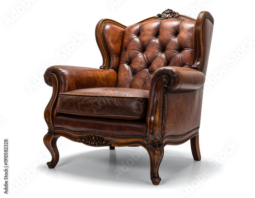 Wallpaper Mural Tufted leather armchair with carved wood frame, classic design Torontodigital.ca