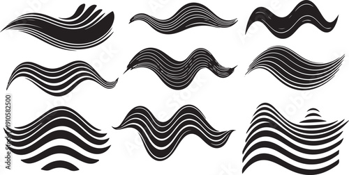Black and white wavy line art design elements collection