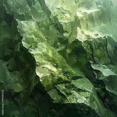 Wallpaper Mural Textured green crystal formation with faceted surfaces and shadowy crevices Torontodigital.ca