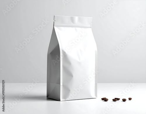 Wallpaper Mural Plain white bag with zipper near brown coffee beans, minimalist Torontodigital.ca