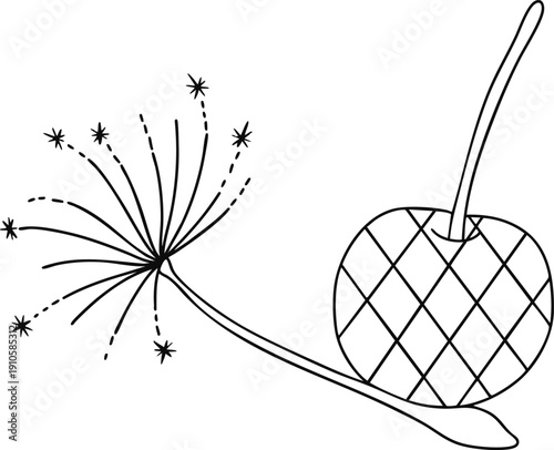 Cherry on Floating White Grass Flower Illustration