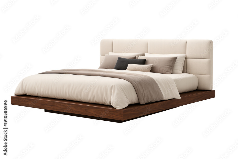 Naklejka premium Modern floating bed frame with upholstered headboard