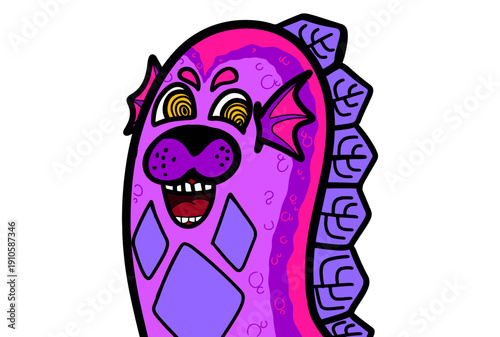 A purple Seal monster with a Spiked Back Smiling ominously for Halloween events